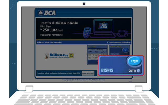 Selanjutnya silahkan kunjungi situs klikbca.com dan klik tombol login internet banking BCA bisnis