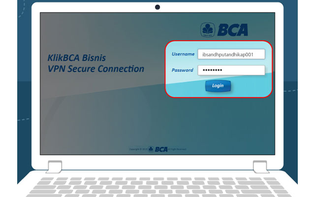 Silahkan login dengan memasukan username dan password klik BCA bisnis anda